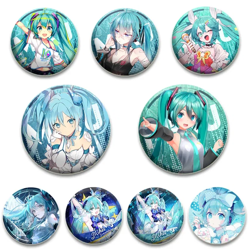 Color: Brown, Size: L - 58/44/32mm Miku Anime Round Pins Cartoon Badges Cosplay Handmade Tinplate Brooch on Backpack Clothes Chest Ornament Gifts