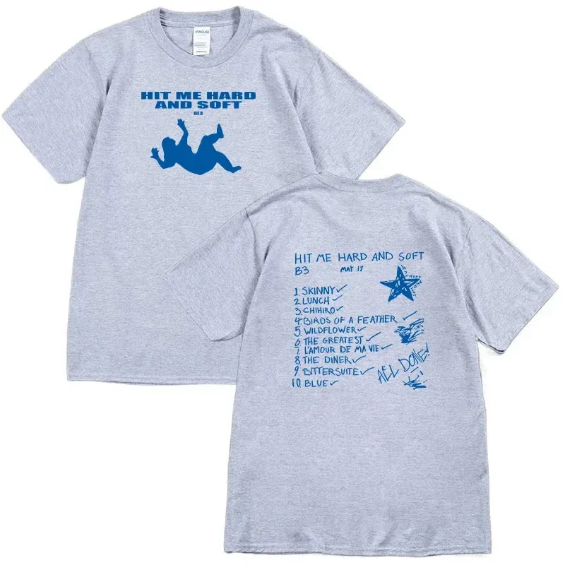 Color: GRAY, Size: S - Summer Men's and Women's T-shirt Billie Hit Me Hard and Soft Printed T-shirt O-neck Cotton European Size Casual Short Sleeved