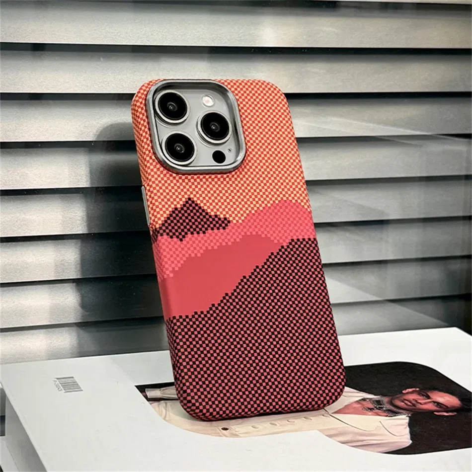 Color: black, Material: Nylon - Luxury Alloy Lens 3D Relief Peak Carbon Fibre Pattern Case For iPhone 13 14 15 16 Pro Max Slim Shockproof PC Cover For Magsafe