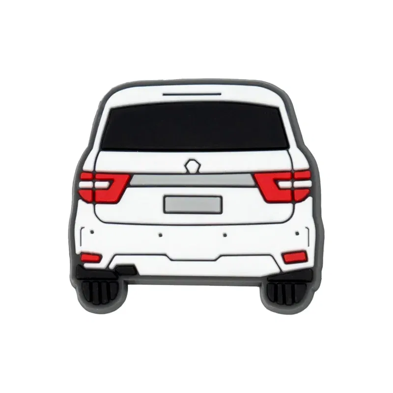Color: WHITE - 1pcs Clog Charms Cars Cool Roadster SUV PVC Clips Accessories Mini Classic Car Shoe Charms Turbine Clog Pin Kids Gift
