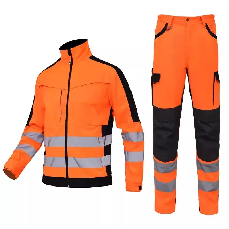 Color: green, Size: S - Men's Workwear Suit Work Suit Fluorescent Yellow Work Jacket and Pants Set with Multi Pockets Work Wear
