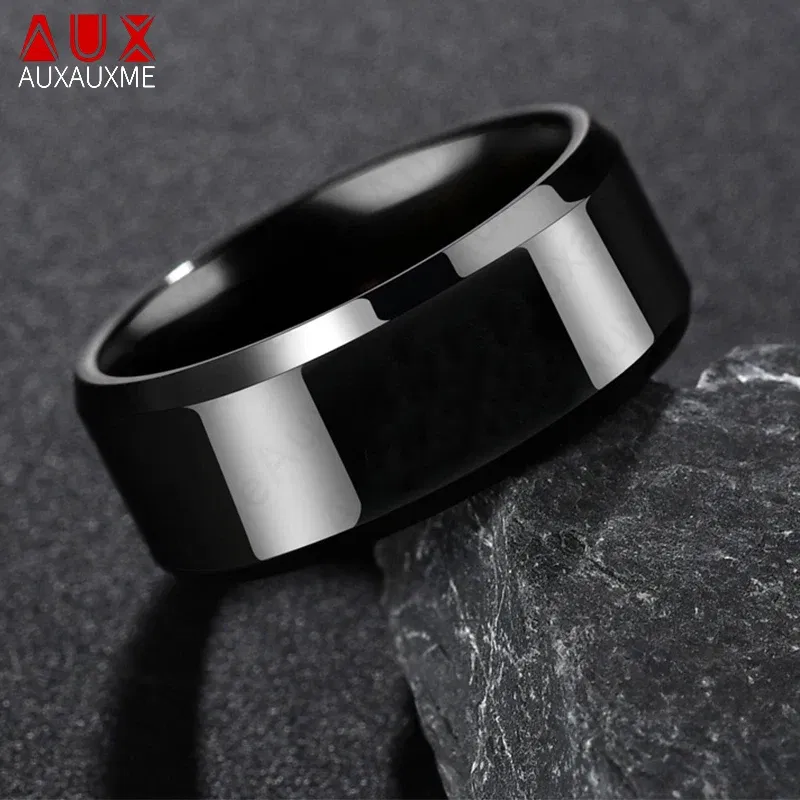 Main Stone Color: Red, Ring Size: 10 - Auxauxme 8mm Black Titanium Stainless Men Ring Simple Wedding Bands Rings Gift For Male Jewelry Size 5-13 Drop shipping