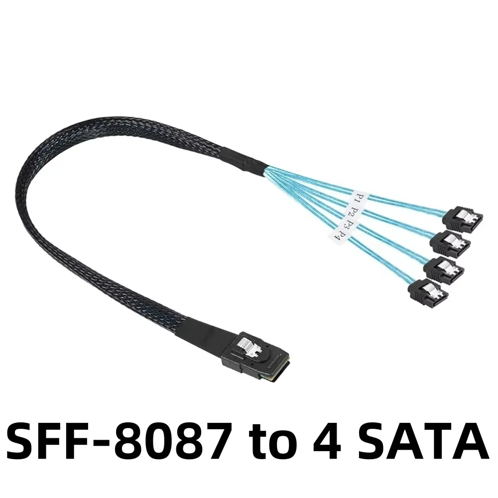 Color: WHITE, Cable length: 0.9m - 0.5M 1M Mini SAS HD SFF-8643 SFF-8087 to SFF-8482 29Pin with 15Pin Power Connector 4xSATA Cable for Hard Drive Controller Server