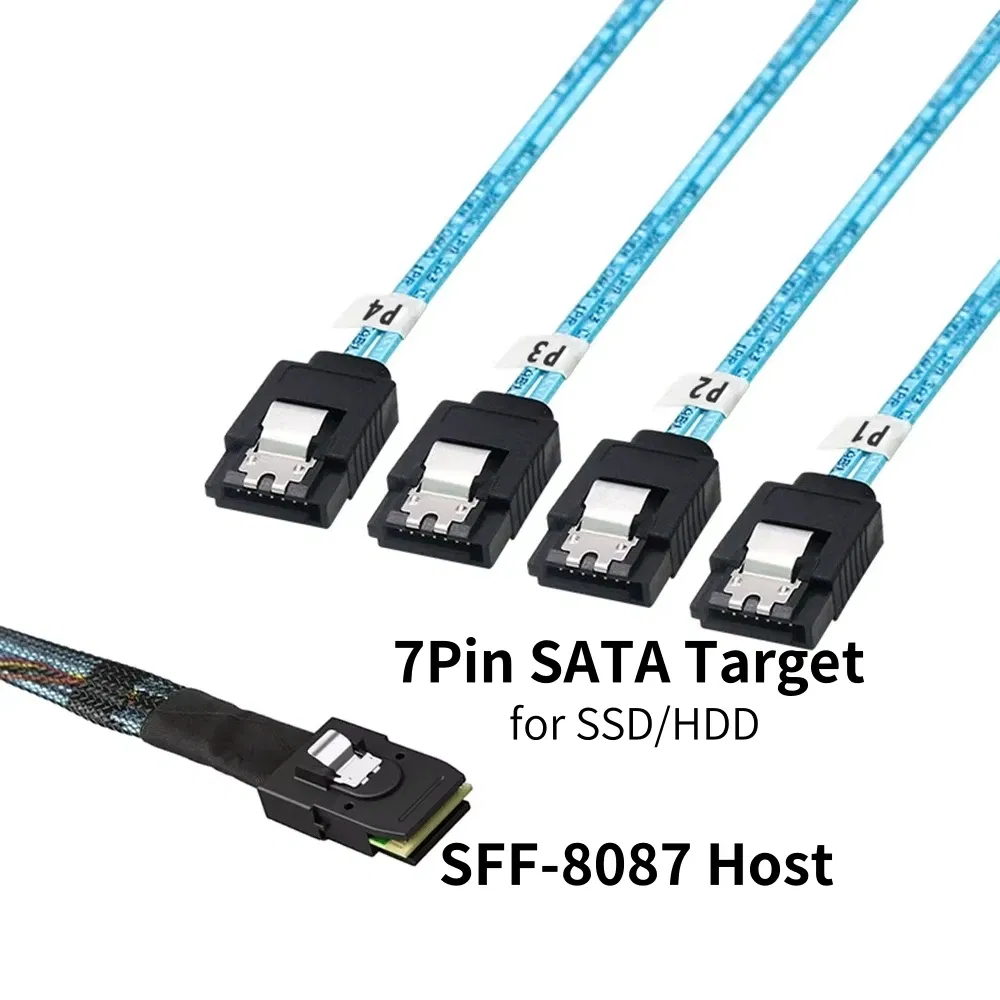 Color: WHITE, Cable length: 0.9m - 0.5M 1M Mini SAS HD SFF-8643 SFF-8087 to SFF-8482 29Pin with 15Pin Power Connector 4xSATA Cable for Hard Drive Controller Server
