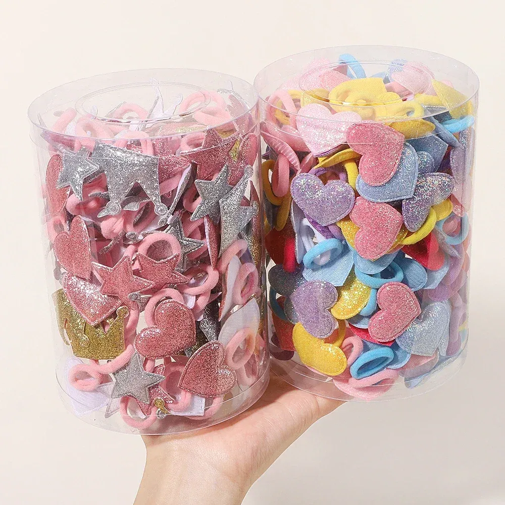 Color: Burgundy - 10pcs Love Star Kids Hair Loop No Harm Hair Towel Loop Head Rope Cartoon Ponytail Holder Rubber Band Girls Hair Accessories