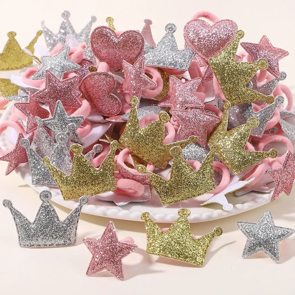 Color: Burgundy - 10pcs Love Star Kids Hair Loop No Harm Hair Towel Loop Head Rope Cartoon Ponytail Holder Rubber Band Girls Hair Accessories