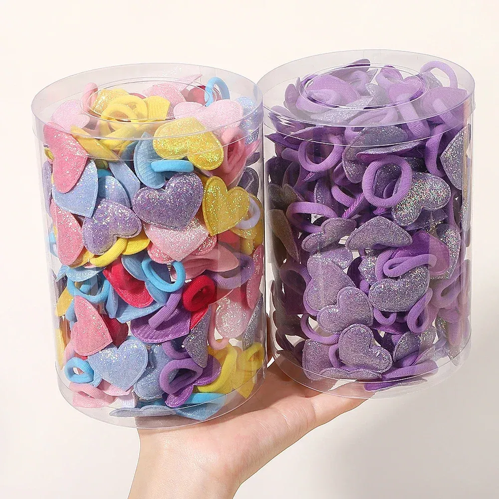 Color: Burgundy - 10pcs Love Star Kids Hair Loop No Harm Hair Towel Loop Head Rope Cartoon Ponytail Holder Rubber Band Girls Hair Accessories