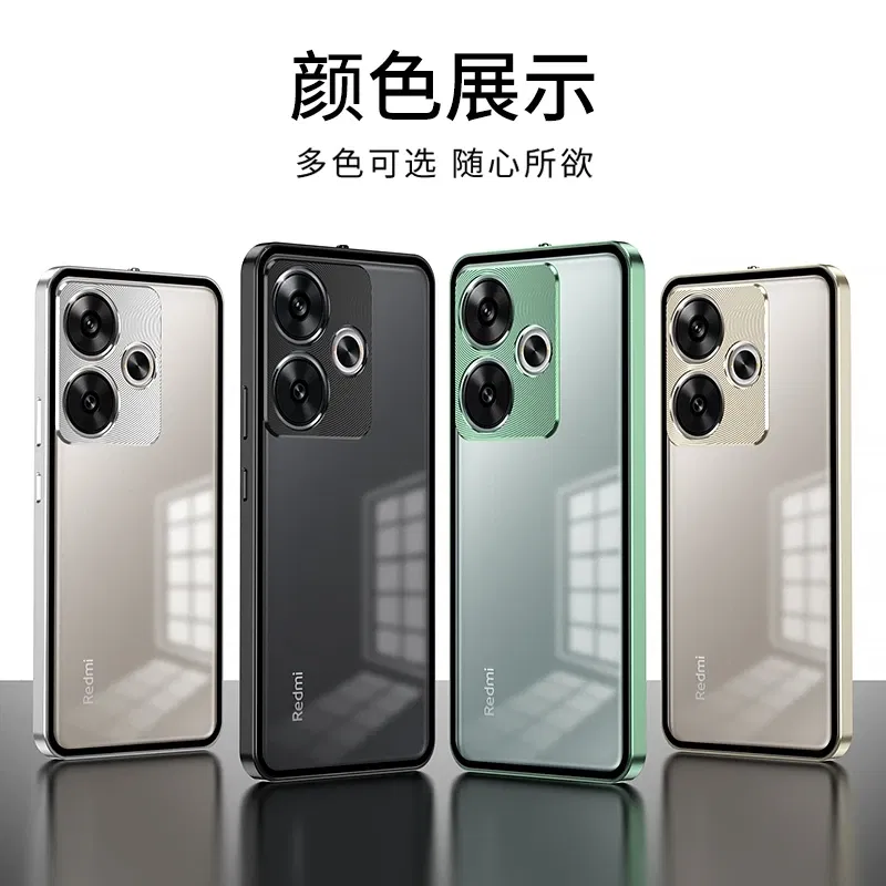 Color: Black, Material: Aluminum - Aluminium Alloy Metal Frame Case For Poco F6 Case Matte transparent Acrylic Back Cover For Xiaomi POCO F6 5G Redmi Turbo3 Bumper