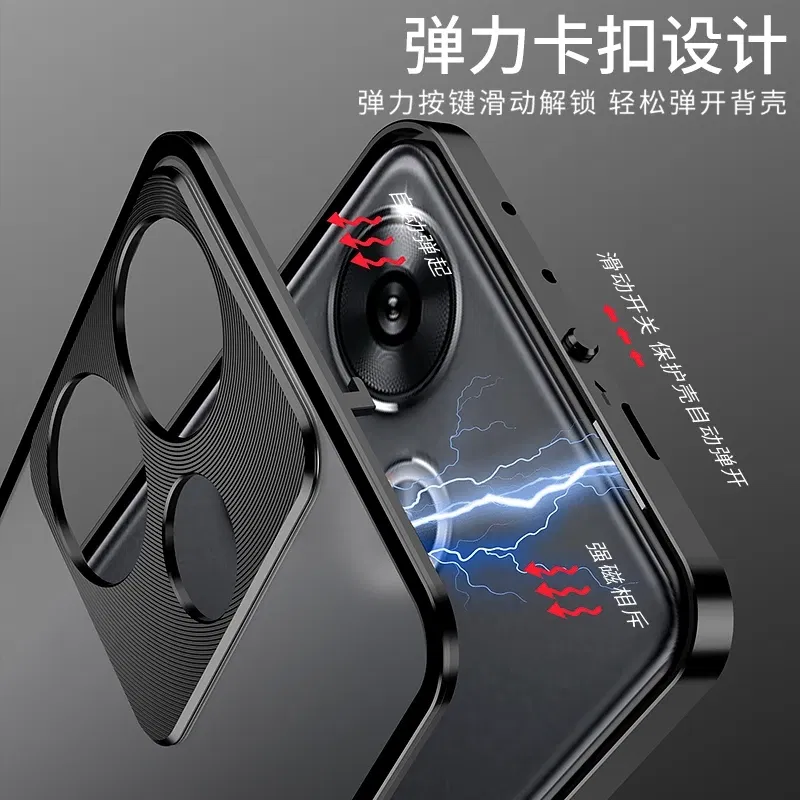 Color: Black, Material: Aluminum - Aluminium Alloy Metal Frame Case For Poco F6 Case Matte transparent Acrylic Back Cover For Xiaomi POCO F6 5G Redmi Turbo3 Bumper