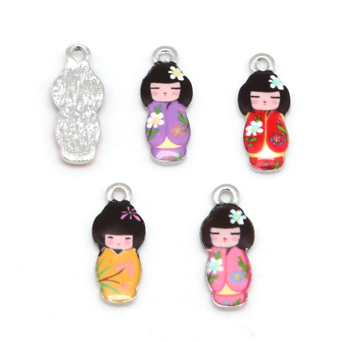 Metal color: VIOLET - New Arrival Necklace Pendant Japanese Doll Enamel Charms 2-4pcs 8x21mm Electroplating Plated Rhodium Used For Jewelry Accessory