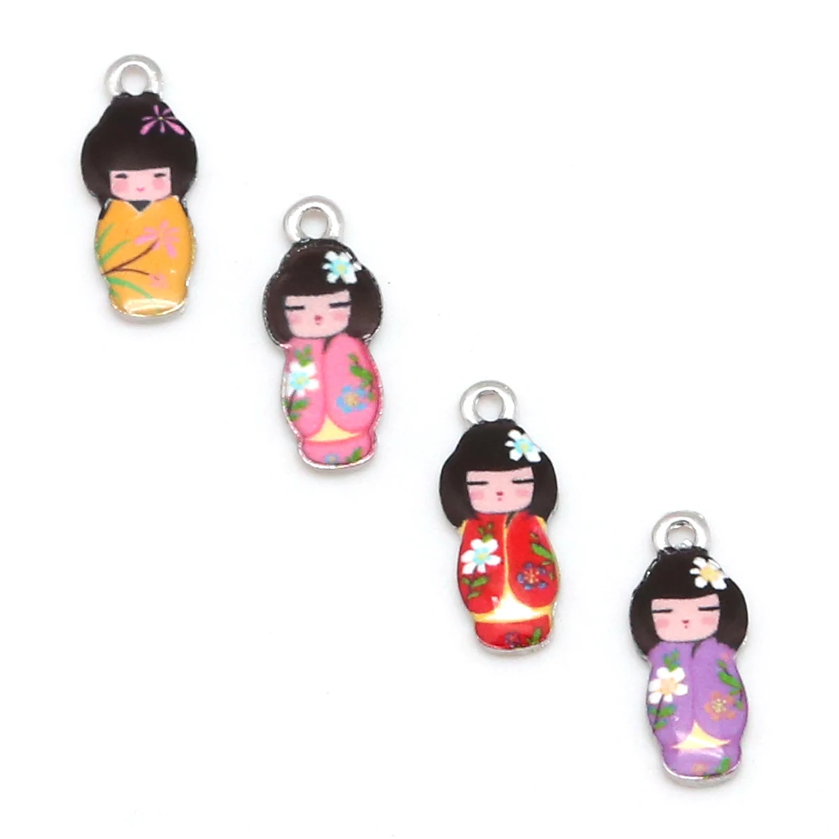 Metal color: VIOLET - New Arrival Necklace Pendant Japanese Doll Enamel Charms 2-4pcs 8x21mm Electroplating Plated Rhodium Used For Jewelry Accessory