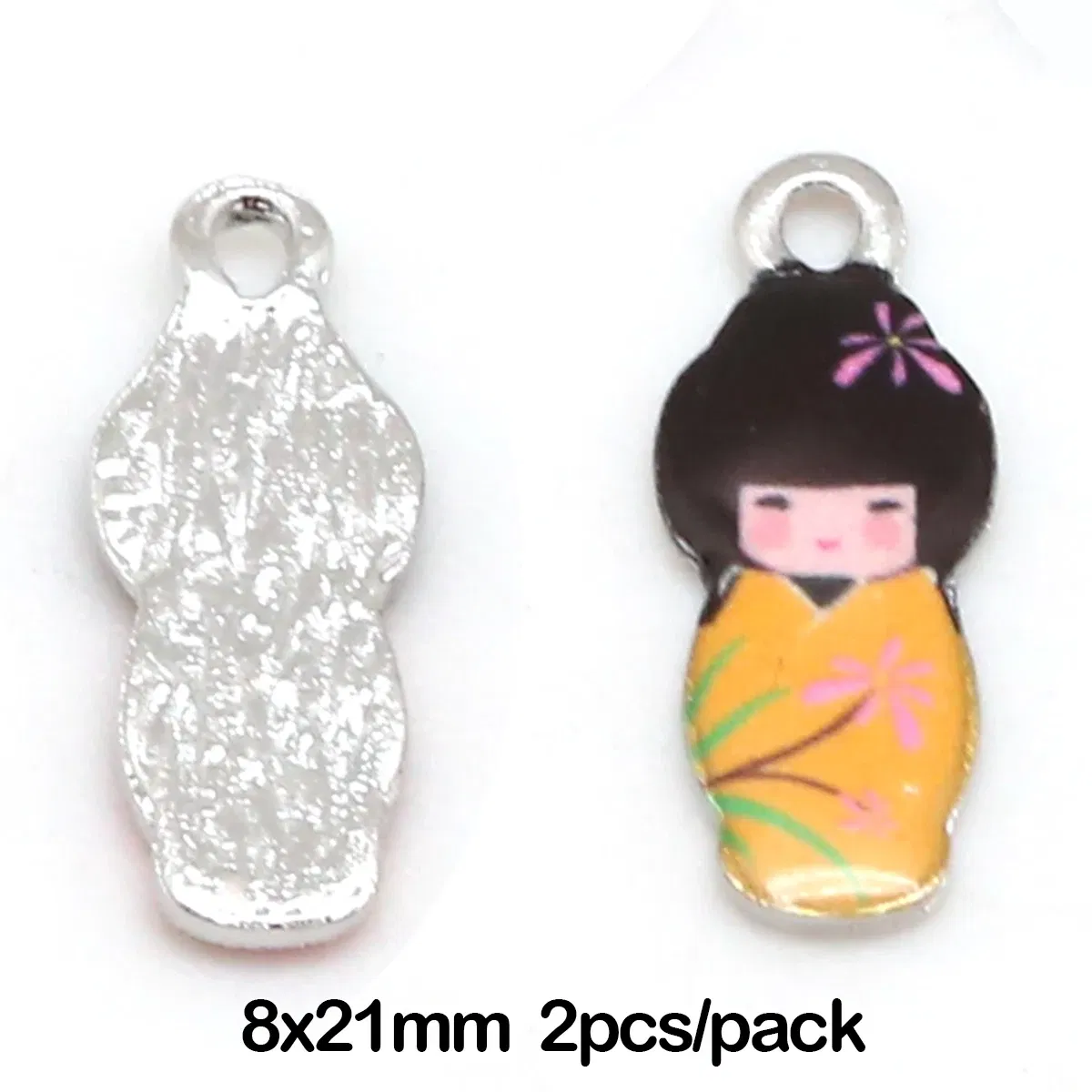 Metal color: VIOLET - New Arrival Necklace Pendant Japanese Doll Enamel Charms 2-4pcs 8x21mm Electroplating Plated Rhodium Used For Jewelry Accessory