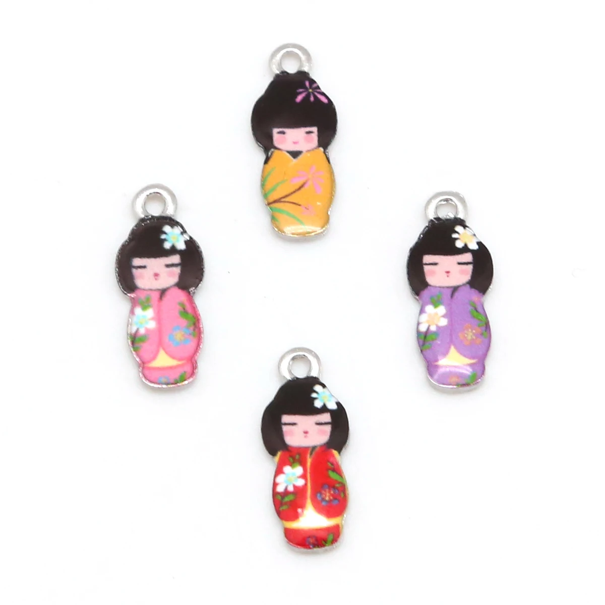 Metal color: VIOLET - New Arrival Necklace Pendant Japanese Doll Enamel Charms 2-4pcs 8x21mm Electroplating Plated Rhodium Used For Jewelry Accessory