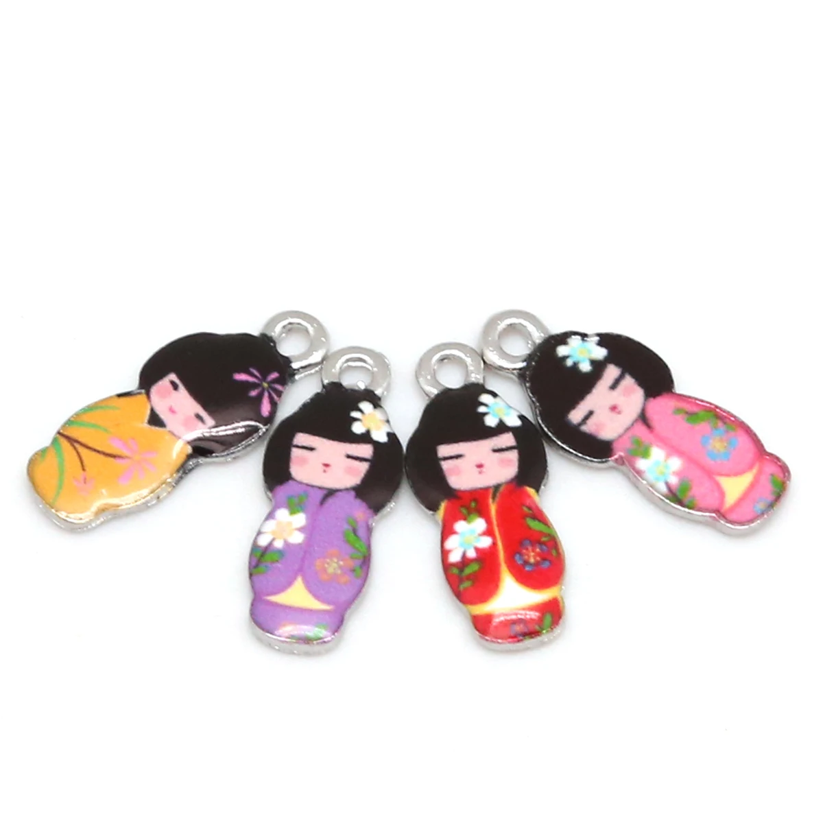Metal color: VIOLET - New Arrival Necklace Pendant Japanese Doll Enamel Charms 2-4pcs 8x21mm Electroplating Plated Rhodium Used For Jewelry Accessory