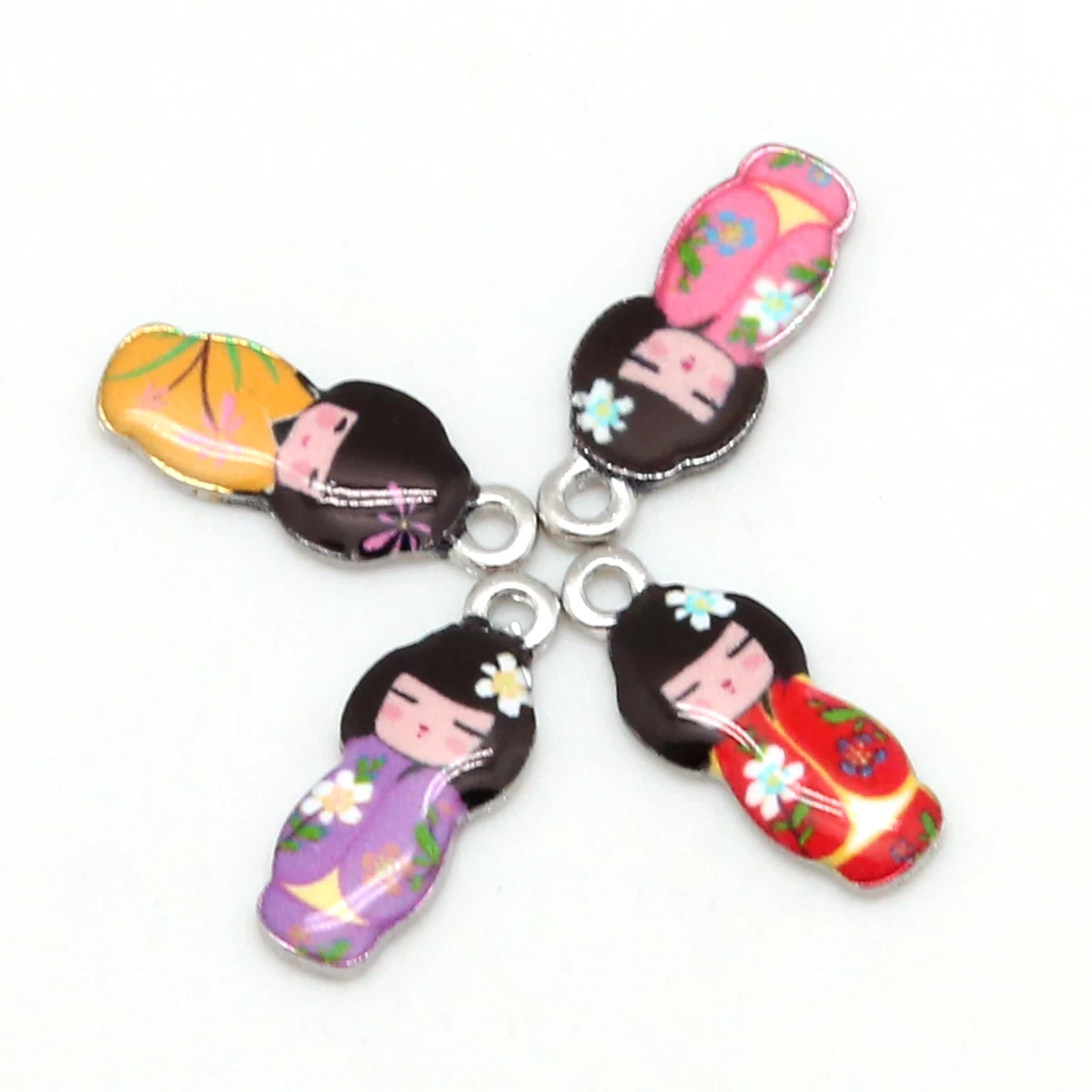 Metal color: VIOLET - New Arrival Necklace Pendant Japanese Doll Enamel Charms 2-4pcs 8x21mm Electroplating Plated Rhodium Used For Jewelry Accessory