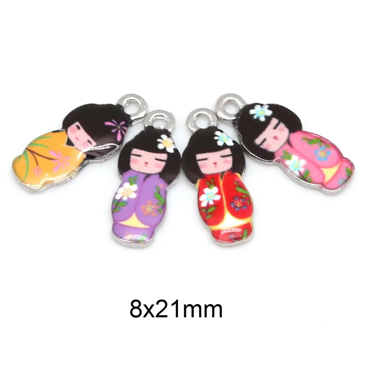 Metal color: VIOLET - New Arrival Necklace Pendant Japanese Doll Enamel Charms 2-4pcs 8x21mm Electroplating Plated Rhodium Used For Jewelry Accessory