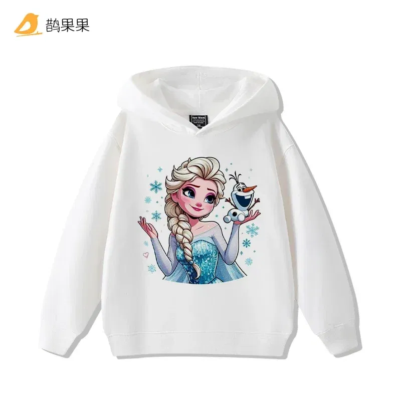 Color: Dark Grey, Kid Size: 7 - Queen Elsa Surrounding Girls Autumn and Winter Hooded Sweatshirt Children Girl Children's Tops Cute Long-sleeved Coat