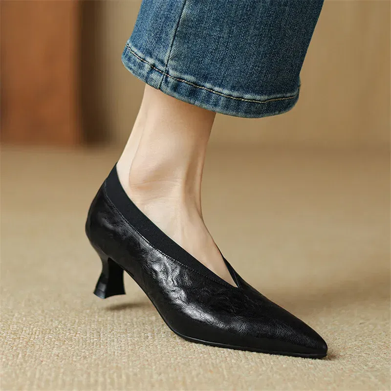 New Spring Summer Genuine Leather Women Shoes Fashion Pointed Toe Women Pumps High Heels Zapatos Mujer Ladies Shoes Brown