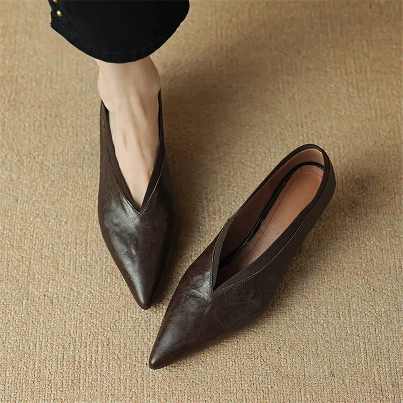 New Spring Summer Genuine Leather Women Shoes Fashion Pointed Toe Women Pumps High Heels Zapatos Mujer Ladies Shoes Brown