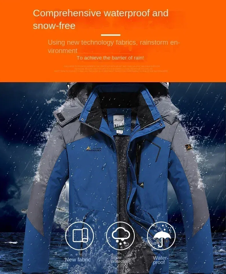 Color: Blue, Size: L - Autumn Winter Men's Windbreaker Waterproof and Warm Outdoor Hiking and Fishing Multi Pocket Wear-resistant Thick Jacket Men Coat