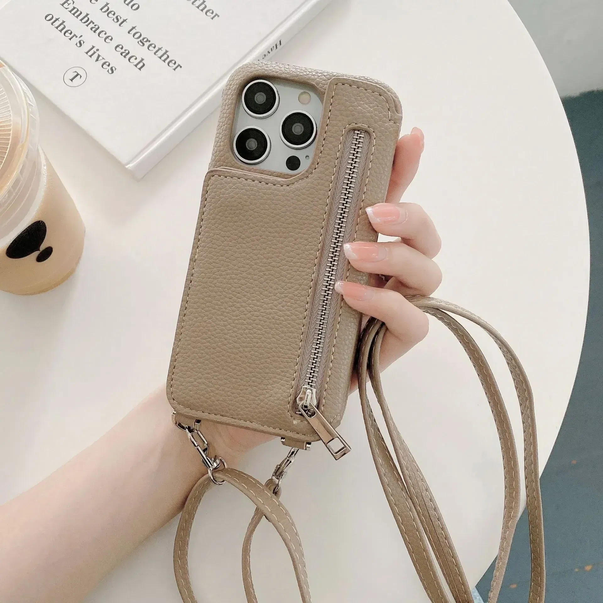 Material: leather, Color: Blue - Zipper Wallet Makeup Mirror Crossbody Lanyard Case For iPhone 16 15 14 Pro Max 13 12 11 XR XS 7 8 Plus Card Slot Leather Cover