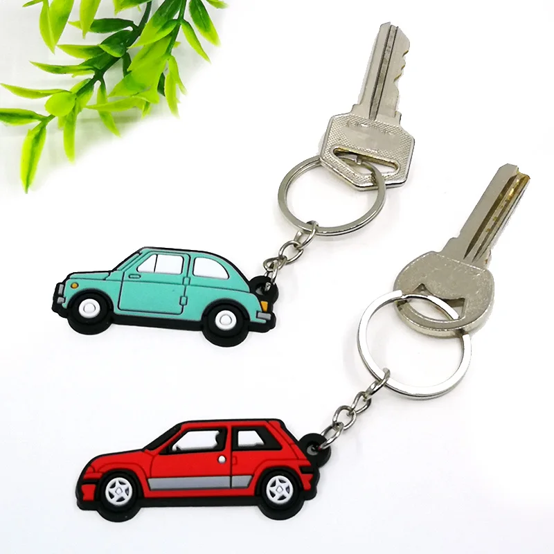 Color: WHITE - 1PCS PVC Key Ring 6 Colors of Car Shape Keychain charms Colorful Key Chain Key Holder Fit Little Boy Gift Kids Toys