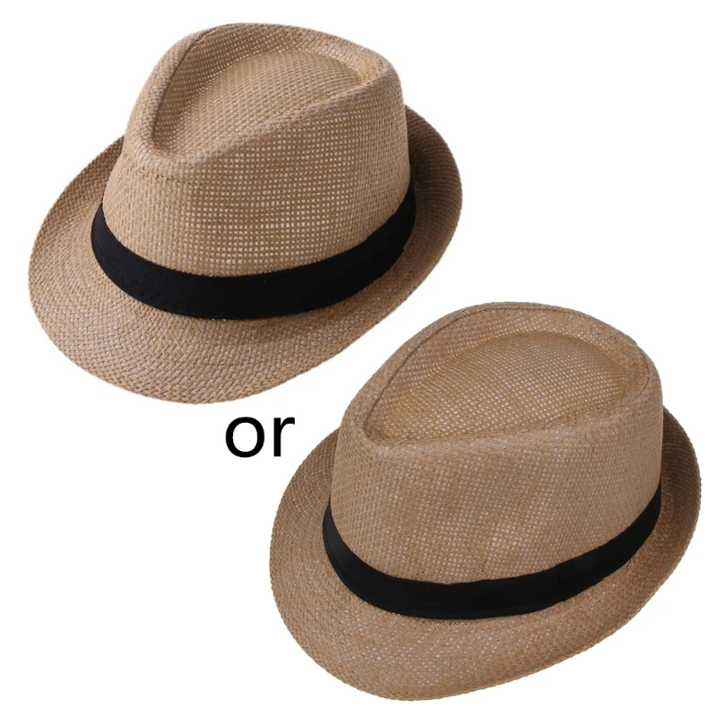 Color: Red - Children Kids Summer Beach Straw Hat Panama Breathable Hat Large Brim Outdoor Breathable Hats Girls Boy Sunhat