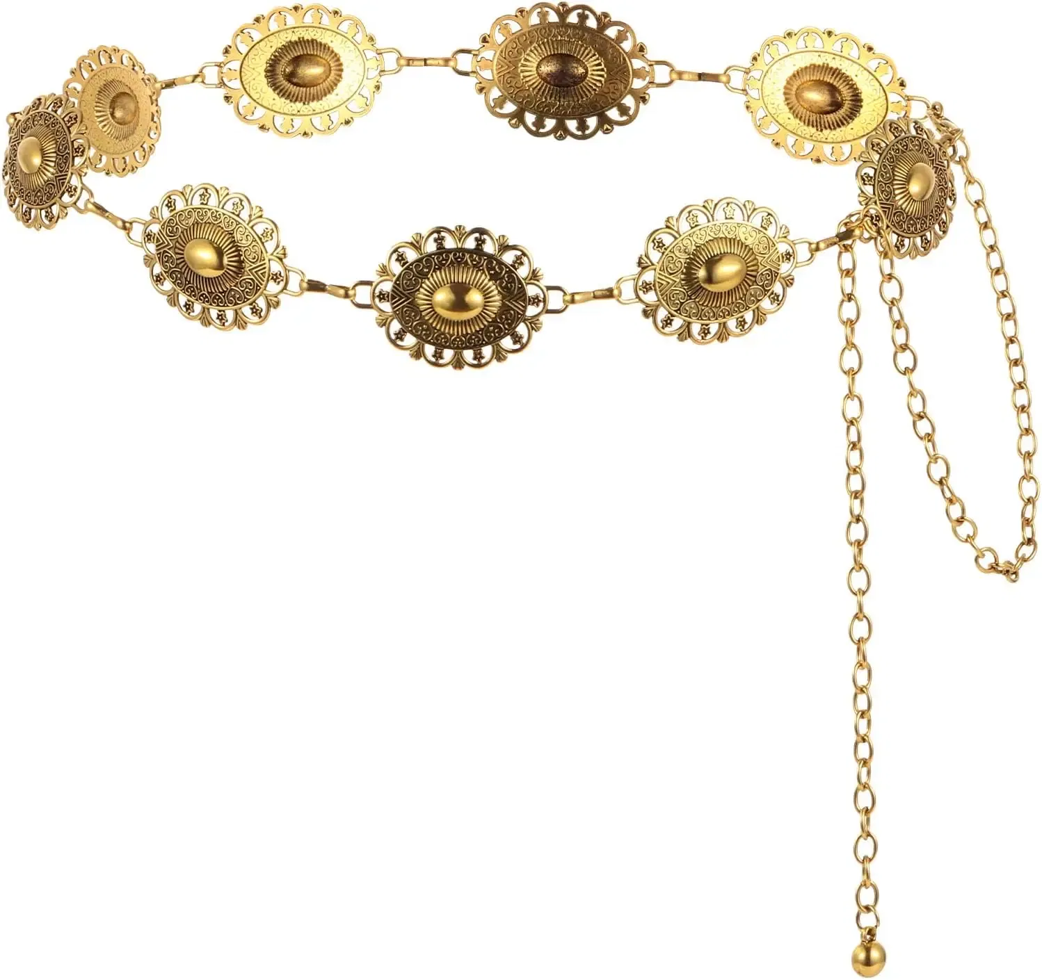 Color: Orange, Belt Length: 120cm - Metal Chain Belt for Women Cowgirl Western Country Chain Belts Adjustable Concho Belt for Sweaters Dresses Jeans