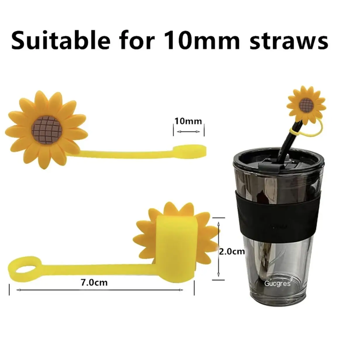 Color: Gold - 1-12PCS Cute  MINISO Snoopy Straw Cover Cap With 30&40Oz Cup10mm Straw Toppers Reusable Dust-Proof Straw Caps Cartoon Drink Stra