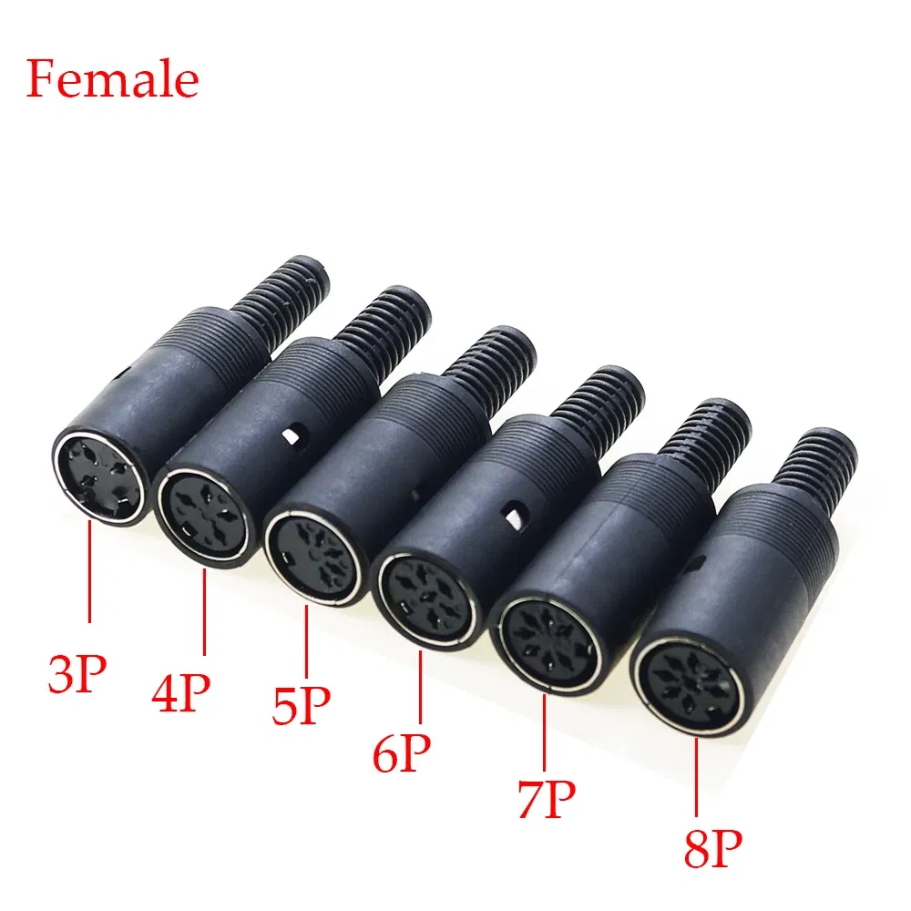 Color: Red - 5pcs 3P 4P 5P 6P 7P 8Pin DIN Male/Female Plug Jack with Plastic Handle Keyboard Cable Connector Adapter PS2