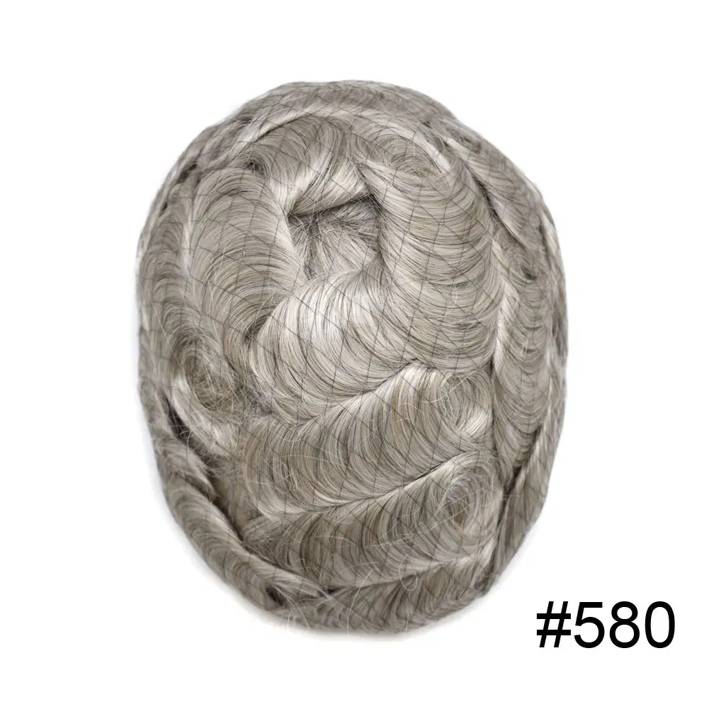 Toupee Color: 580#, Toupee Density: 90%, Length: 6 inches,  Toupee Size: 8x10 - Men Toupee Hair Systems Ultra Thin Skin 0.06MM V-LOOP Capillary Prosthesis Invisible Hairline Real Human HairPieces Hair Units