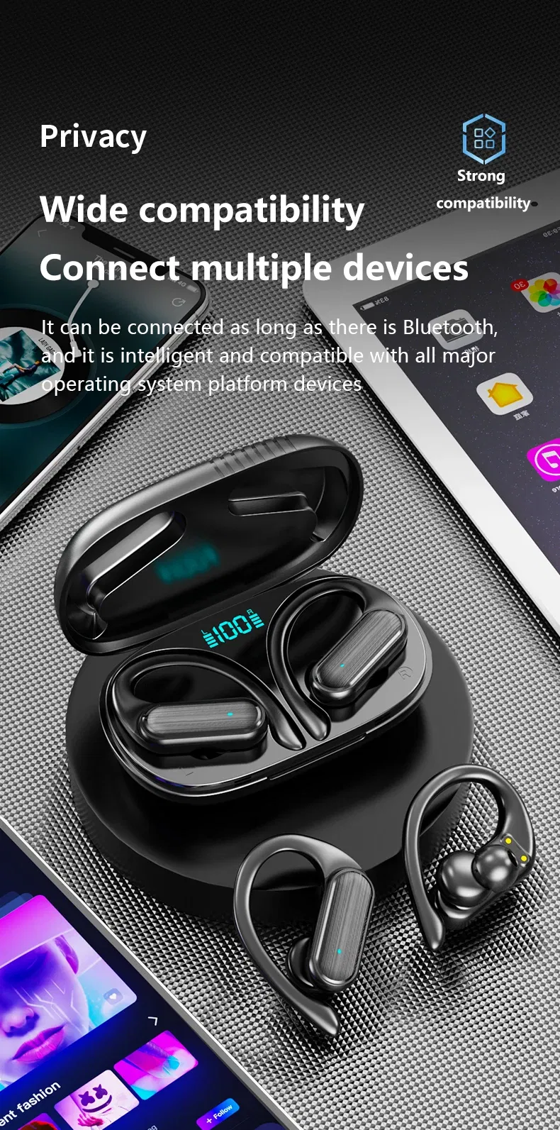 New Style Wireless Bluetooth Headset Hanging Ears IGH Quality Earbuds Smart Touch HD Sound Quality Stereo Earbuds with Power Sup