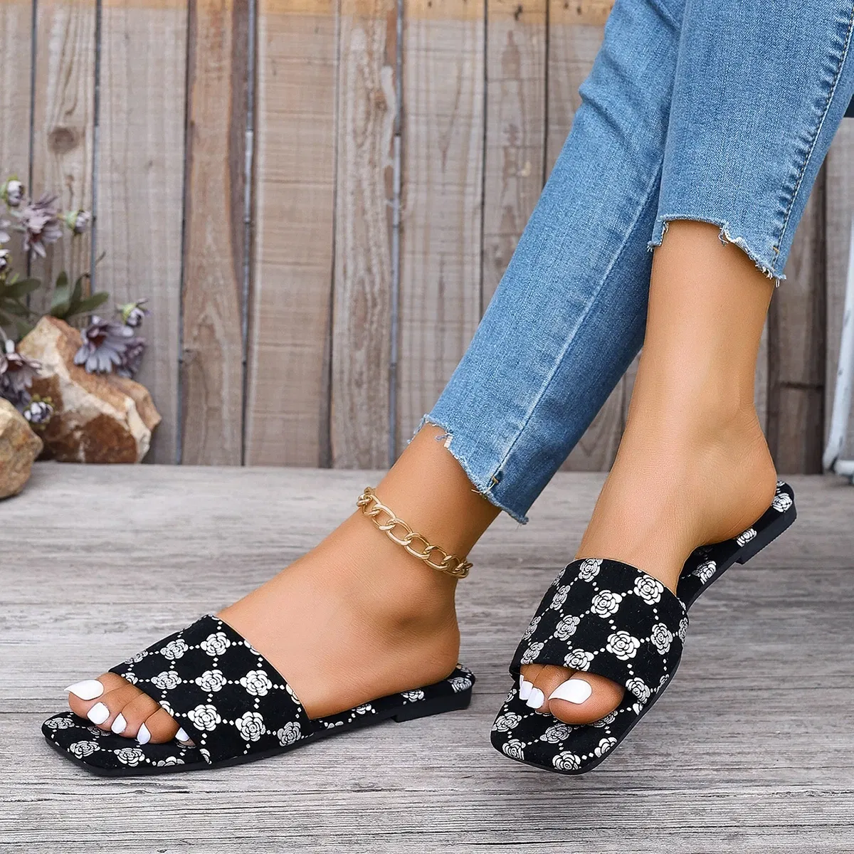 Color: Gold, Shoe Size: 38 - Women Slippers 2024 New Summer Sandals Slide Platform Casual Open-toe Fashion Slipper Casual Shoes Slides Women Zapatos De Mujer