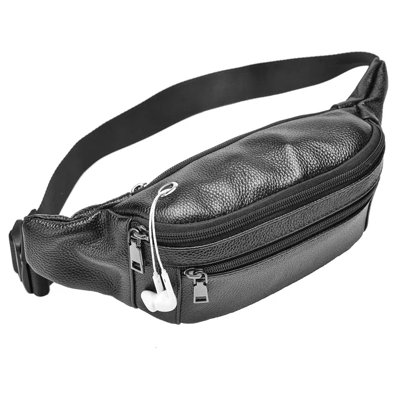 Color: Blue - Men's Genuine Leather Chest Bags Crossbody Bag Luxury Design Durable Pockets Chest Bag Business Men's Handbag Shoulder Bag