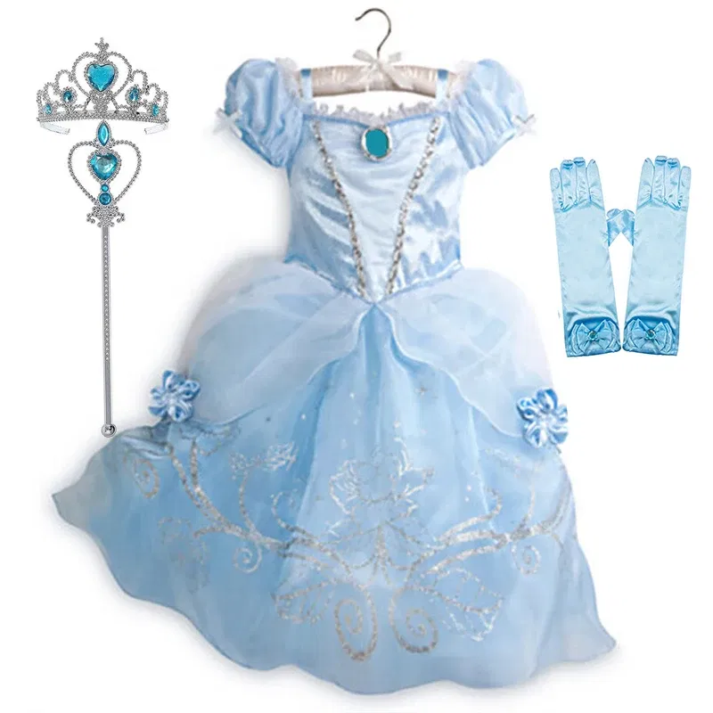 Color: army green, Kid Size: 4T - Children Halloween Disguise Aurora Cinderella Disney Princess Costume Festival Dress up Kids Girls Sleeping Beauty Frock 1-12Yrs