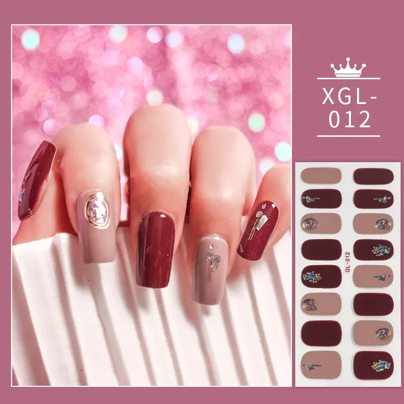 Color: PURPLE - 1 Sheet Glitter Nail Stickers Nail Art Polish Stickers Nail Tips Nail File Adhesive Wraps Manicure Decal Strips Drop Shipping