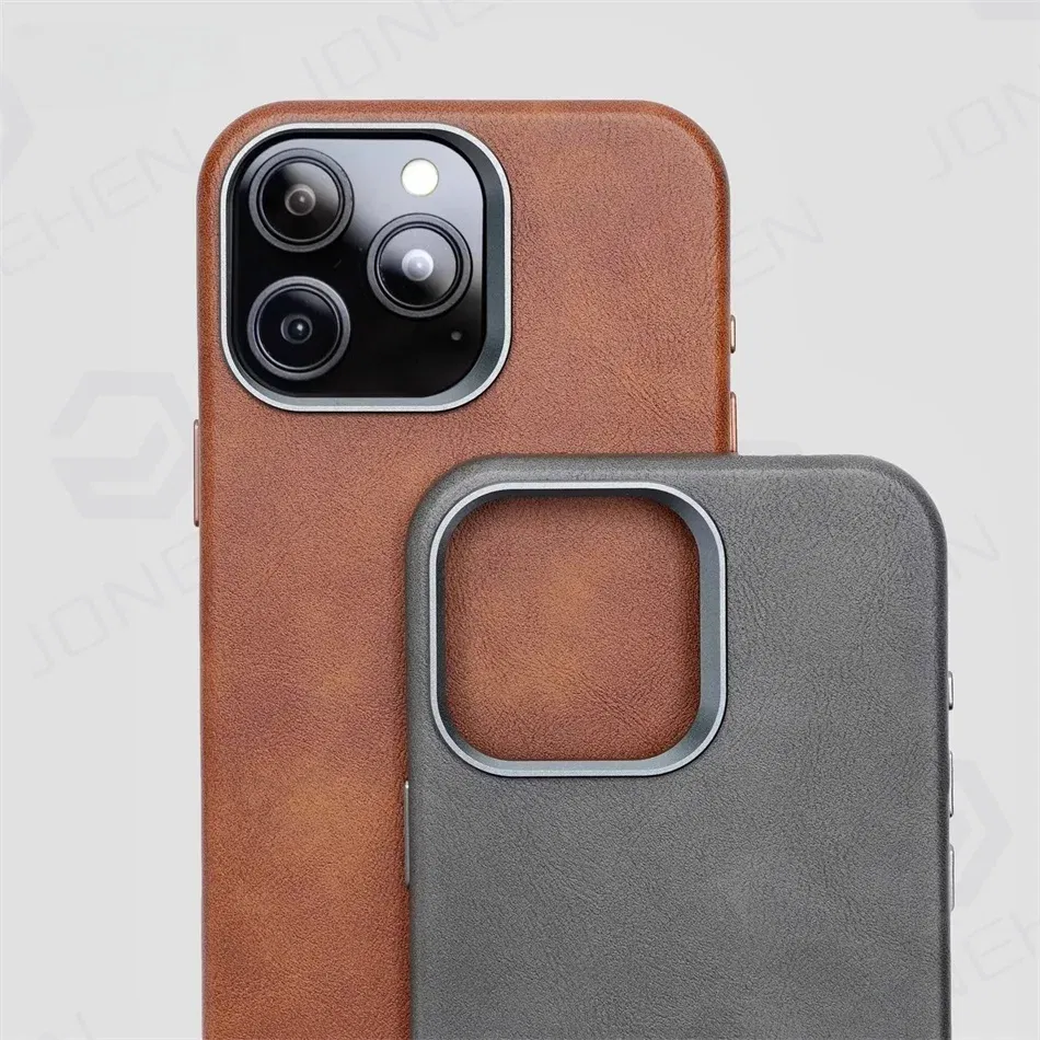 Color: GRAY, Material: Vinyl - High-end Retro Oil Wax Pattern Magnetic For Magsafe Leather Case For iPhone Air 15 14 Plus 13 16 17 Pro Max Camera Button Cover