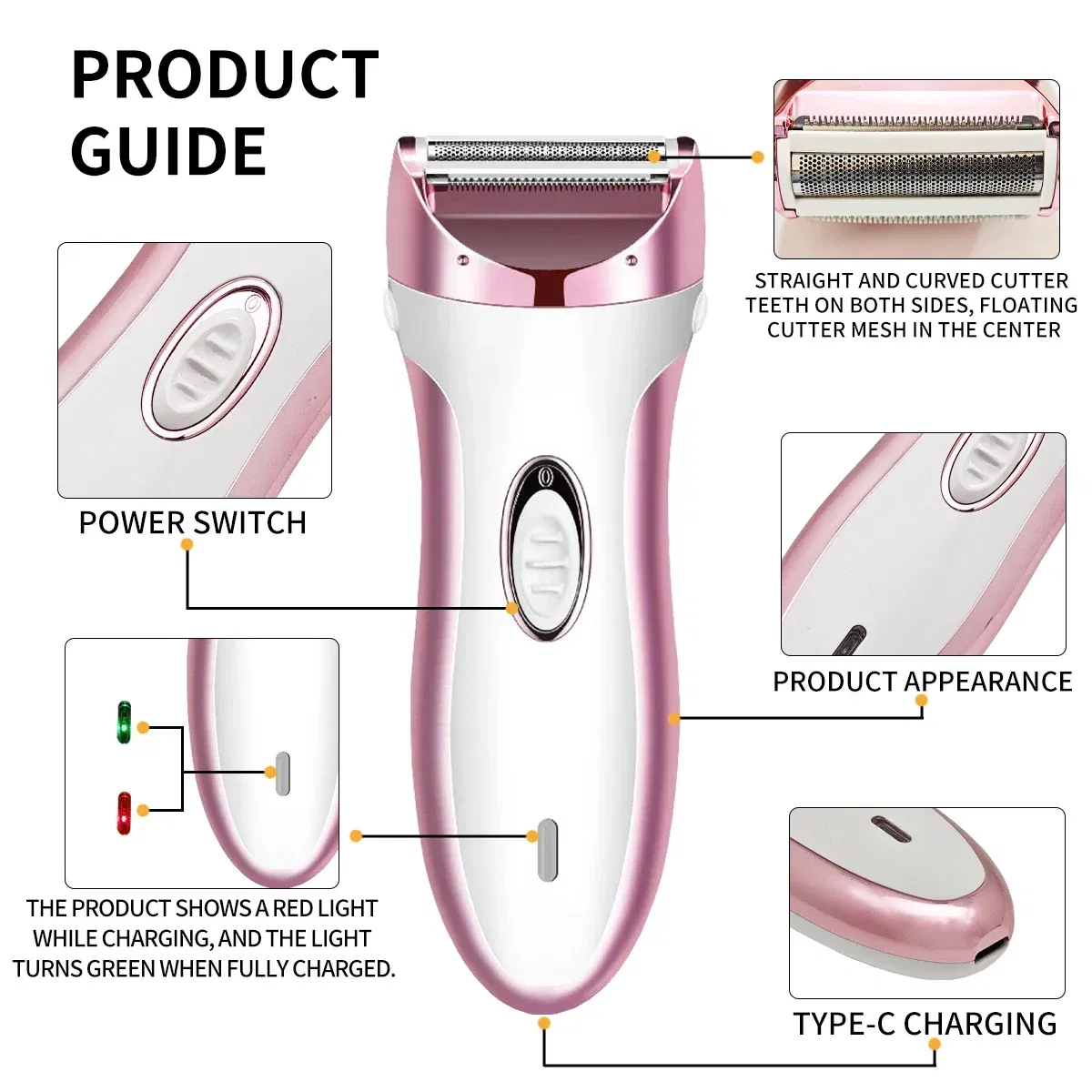 Color: Gold - Woman Electric Razor,Home Full Body Usb Electric Hair Removal Instrument,Suitable For Underarms,face,arms,Bikini Trimmer,Legs