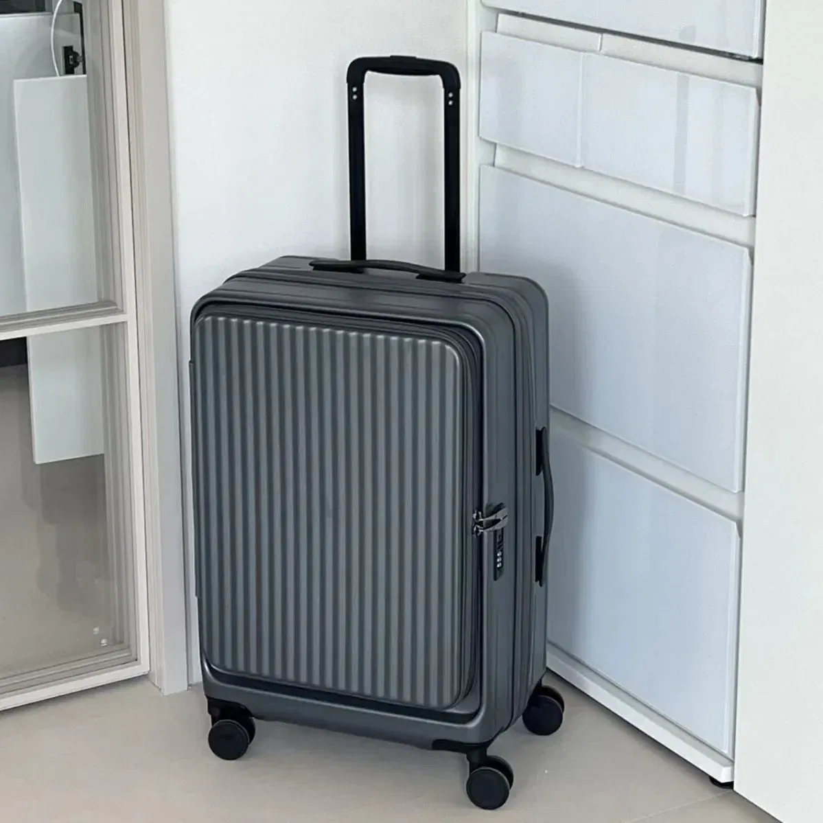 Color: black, Luggage Size: 16Inches 400mm, Ships From: CHINA - 2025 New 20-inch PC Hard Shell Lightweight Roller Travel Expandable Multifunctional Front Opening Suitcase Cabin Trolley Case