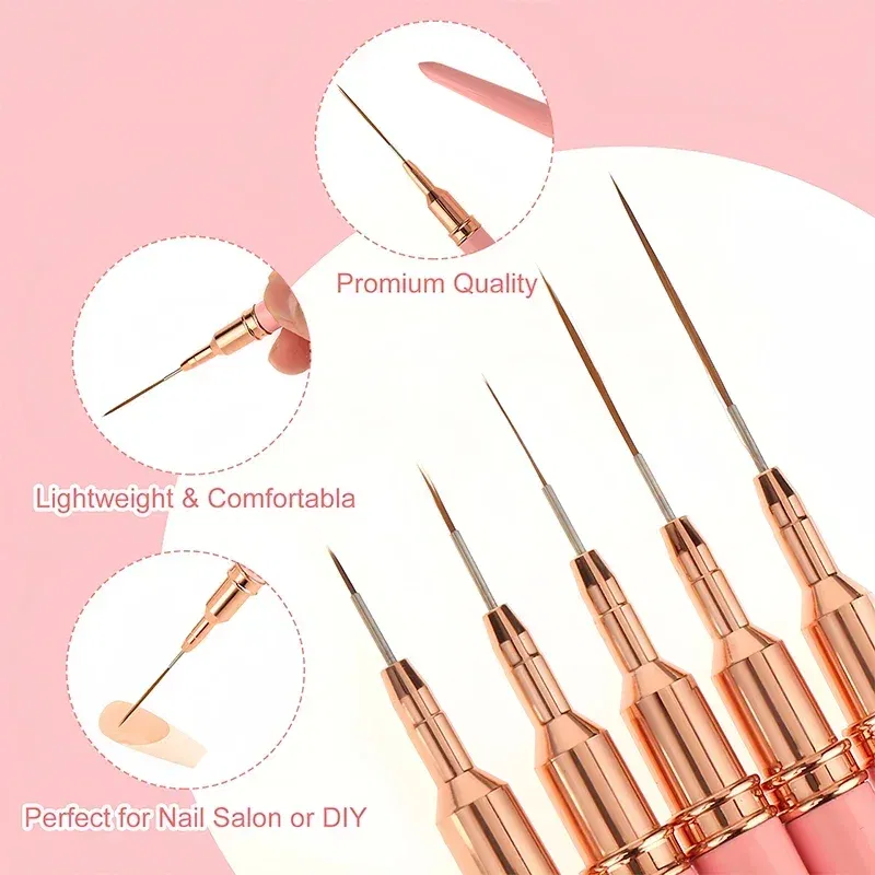 Color: Light Yellow - 1Pcs French Stripe Nail Art Liner Brush Set Pink Tips Ultra-thin Line Drawing Pen Carved UV Gel Painting Brushes Manicure Tools