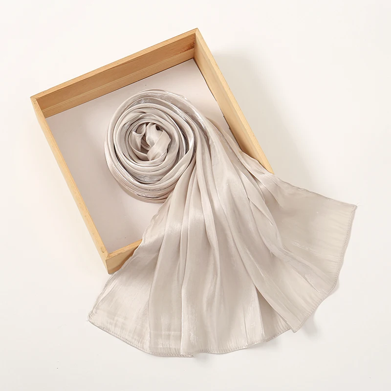 Color: red brown - Solid Luxury Fashion Women Hijab Scarf Long Silk Soft Slippy Comfortable Scarves Shawl Muslim Neckerchief Outdoors Bandanna