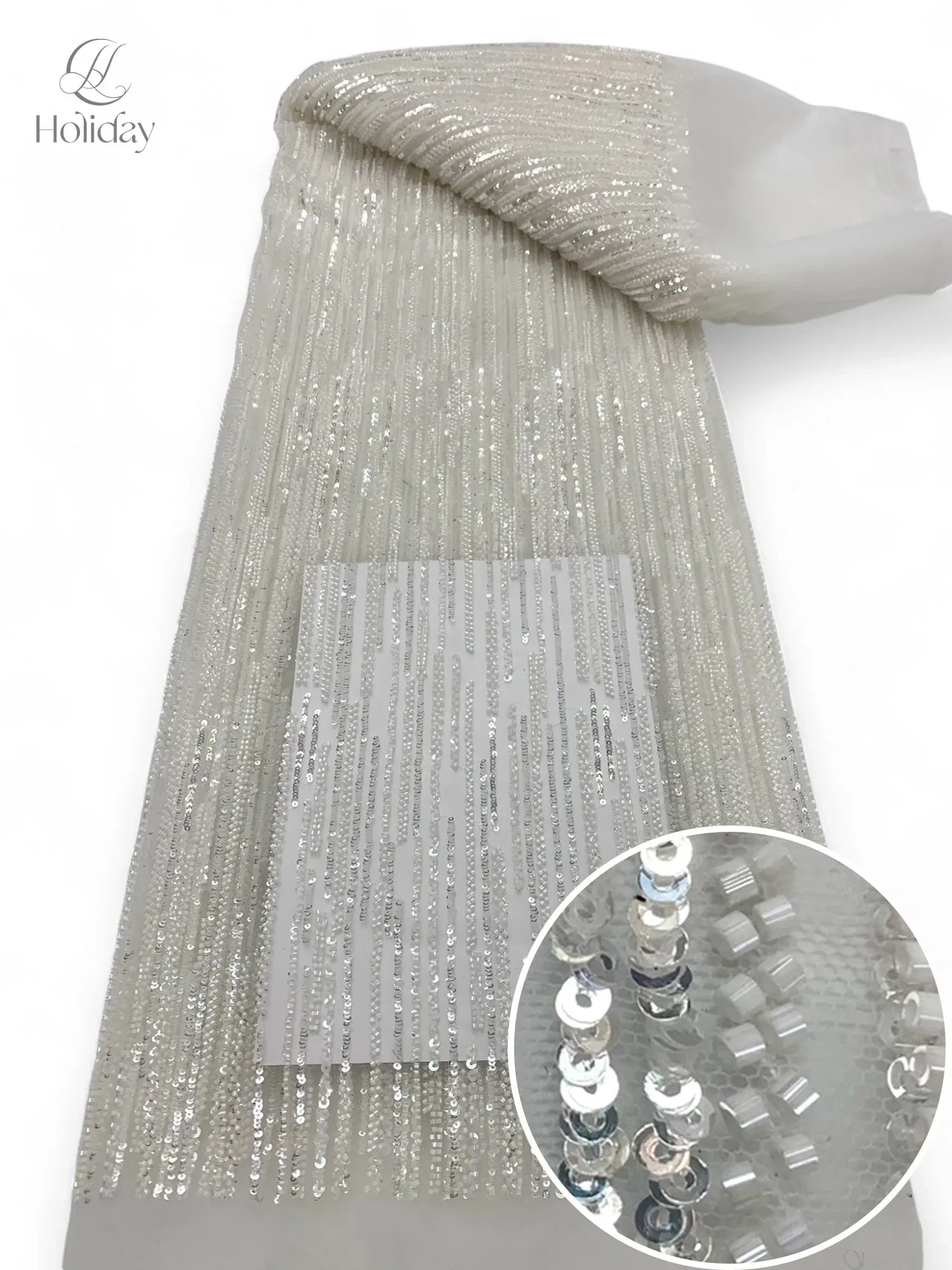 Color: black, Width: 130cm, Length: 3 YARDS - 3Y/piece Latest Nigerian Sequins Lace Fabric  Beaded Lace Fabric Luxury French Embroidery Groom Lace Fabric For Wedding Dress