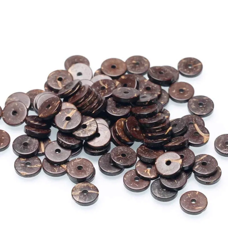 Size: L - Polished coconut shell round brown coconut shell for DIY jewelry making bracelets 100 beads septa beads
