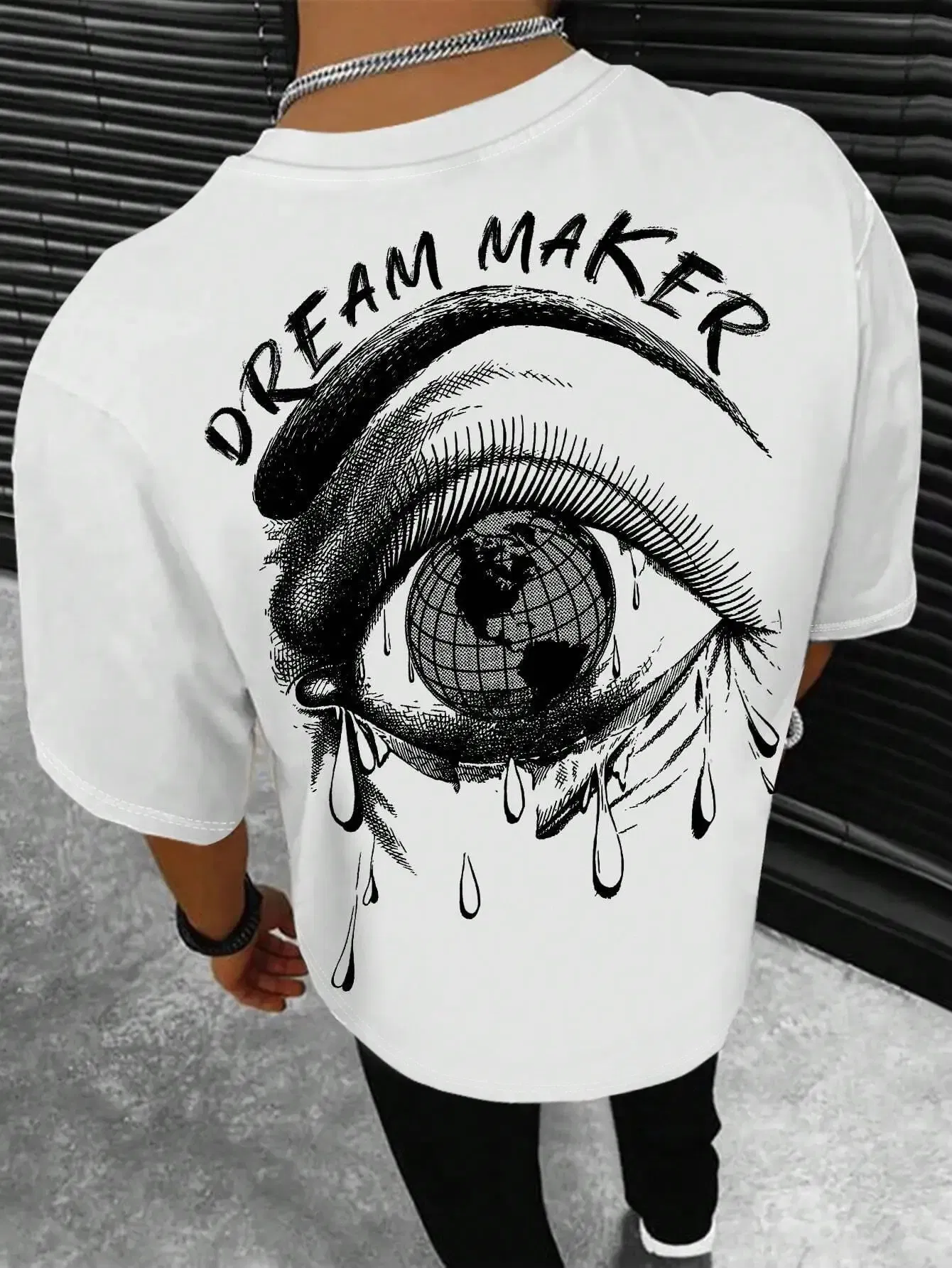 Color: Beige, Size: XXXL - Dream Maker Tearful Earth Printing T-Shirt Men Clothes Summer Loose Tee Cotton Casual Street Tshirt Hip Hop Oversize T Shirts
