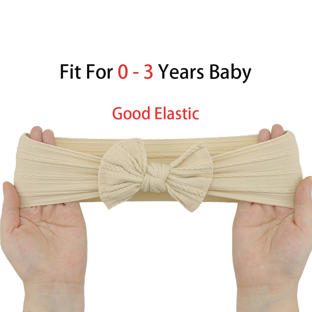 Color: Light Khaki - 5pcs/Lot Cable Knit Bow Baby Headbands Elastic Nylon Baby Girl Headband For Children Turban Newborn Infant Kids Hair Accessories