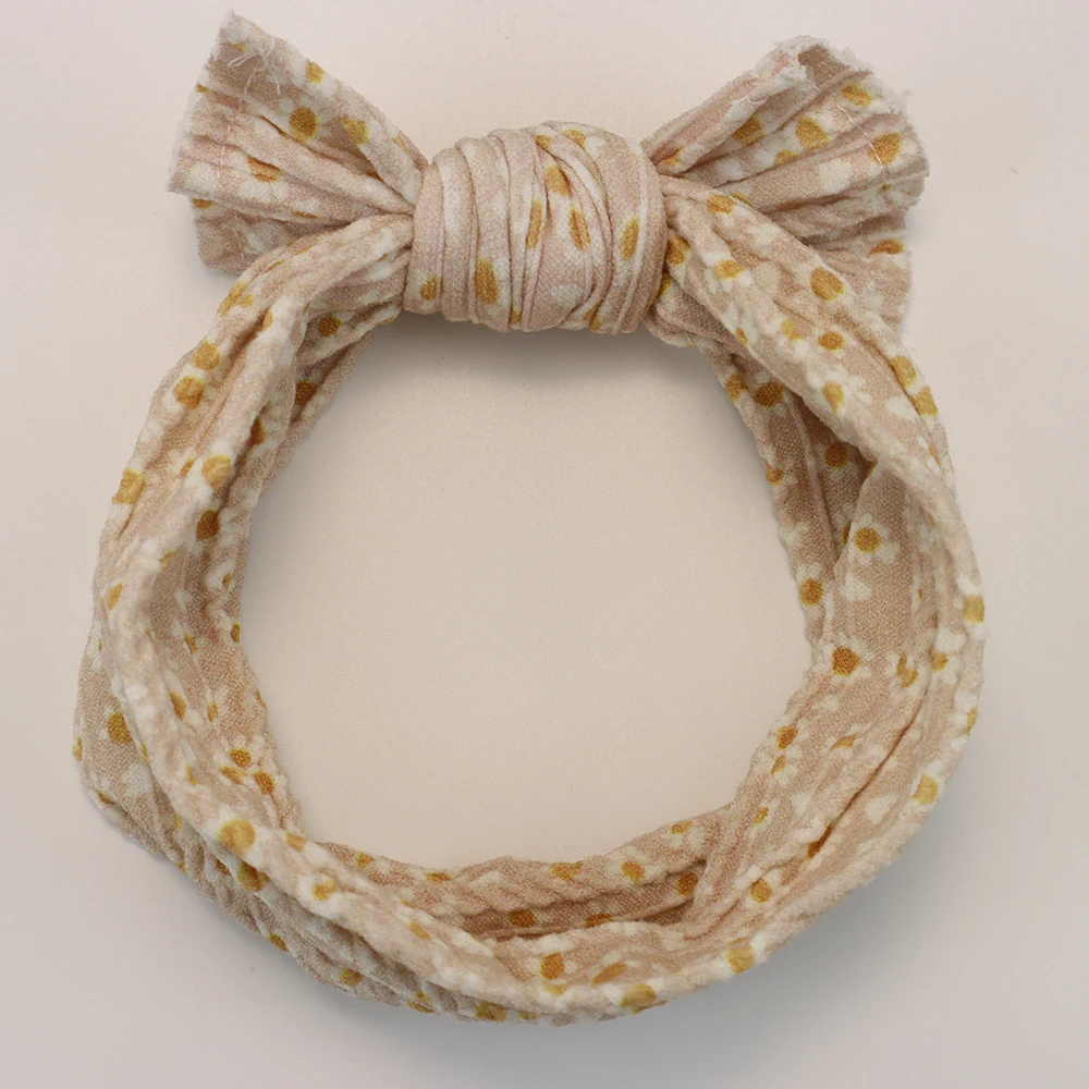 Color: Light Khaki - 5pcs/Lot Cable Knit Bow Baby Headbands Elastic Nylon Baby Girl Headband For Children Turban Newborn Infant Kids Hair Accessories