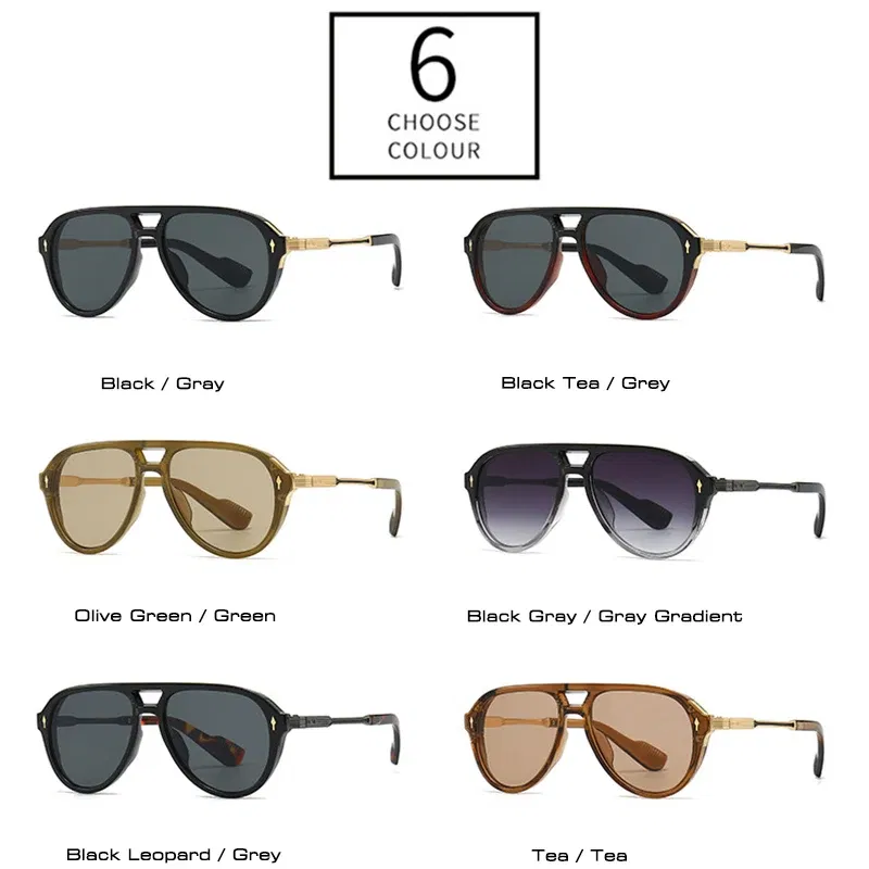 Lenses Color: GRAY, Frame Color: other - SHAUNA Retro Double Bridges Pilot Men Sunglasses Fashion Brand Designer Shades UV400 Trending Rivets Women Luxury Sun Glasses