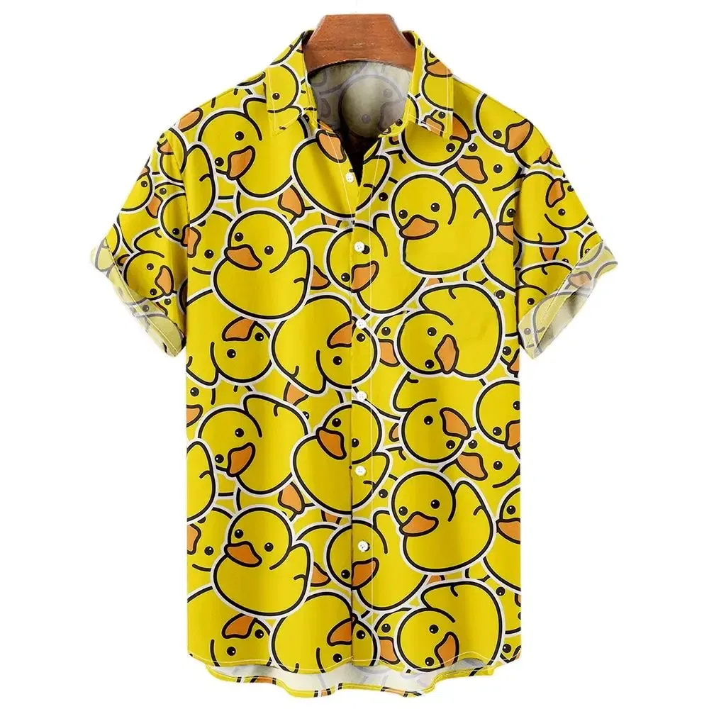 Color: Khaki, Size: 4XL - Duck 3d Print Shirts Men Fashion Hawaiian Shirt Short Sleeve Casual Beach Shirts Boys Single-Breasted Blouse Men's Clothing
