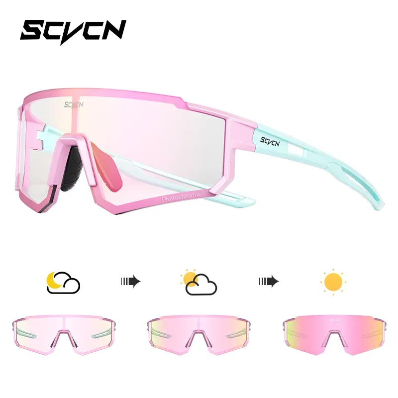 Color Name: green - SCVCN Color Photochromic Cycling Glasses Outdoo Fashion Sports Sunglasses Men MTB Cycling Sunglasses Women Road Bike Glasses