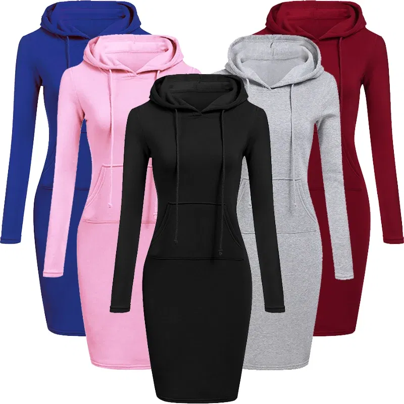 Color: Beige, Size: L - Ladies Dress Autumn Women Hooded Dresses Hoodies Women Sweatshirts Women Hoodies Dress Tops Ladies Clothing